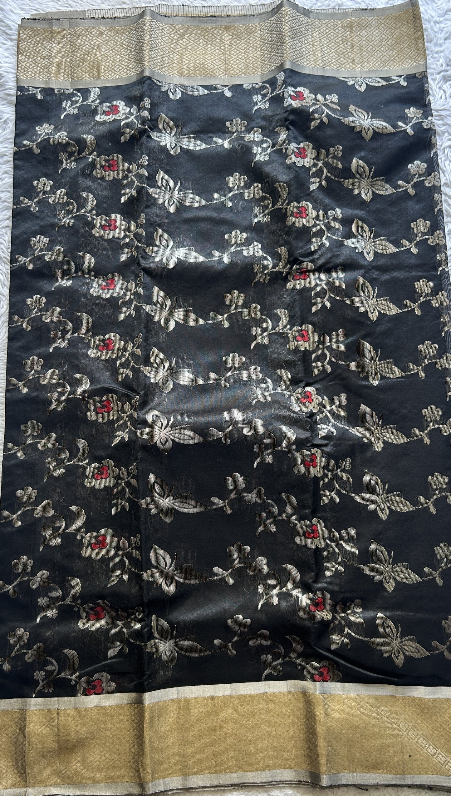 Chanderi Silk Allover Saree Black Color Elegantly Paired with a Zari border - Sampradaya Designer Studio