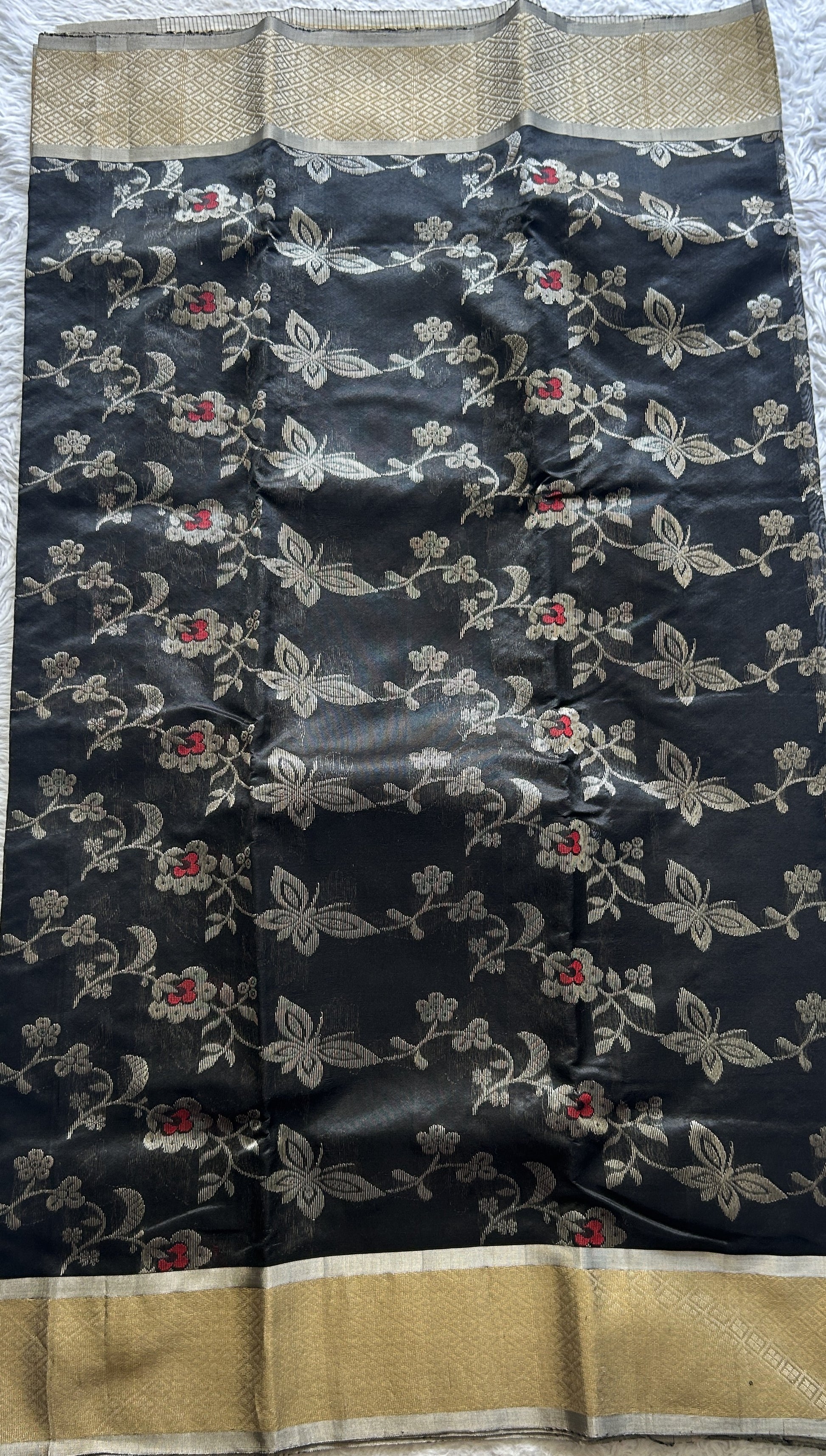 Chanderi Silk Allover Saree Black Color Elegantly Paired with a Zari border - Sampradaya Designer Studio