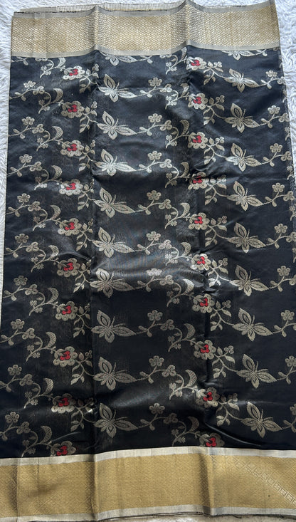 Chanderi Silk Allover Saree Black Color Elegantly Paired with a Zari border - Sampradaya Designer Studio