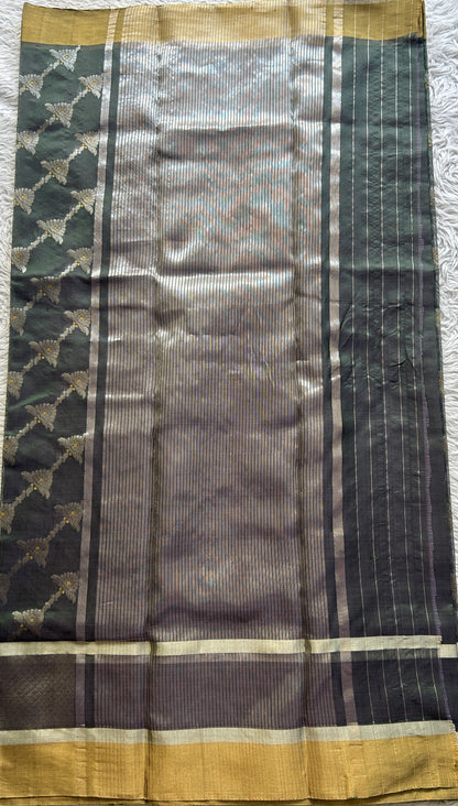 Chanderi Silk Allover Saree Dark Green color Elegantly Paired with a Double Zari border - Sampradaya Designer Studio