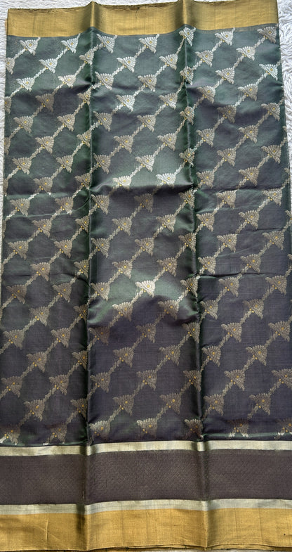 Chanderi Silk Allover Saree Dark Green color Elegantly Paired with a Double Zari border - Sampradaya Designer Studio