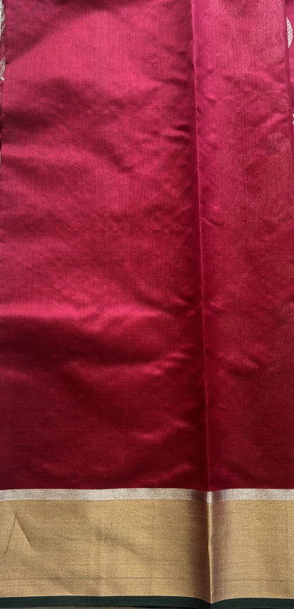Chanderi Silk Allover Saree Garnet color Elegantly Paired with a Zari border - Sampradaya Designer Studio