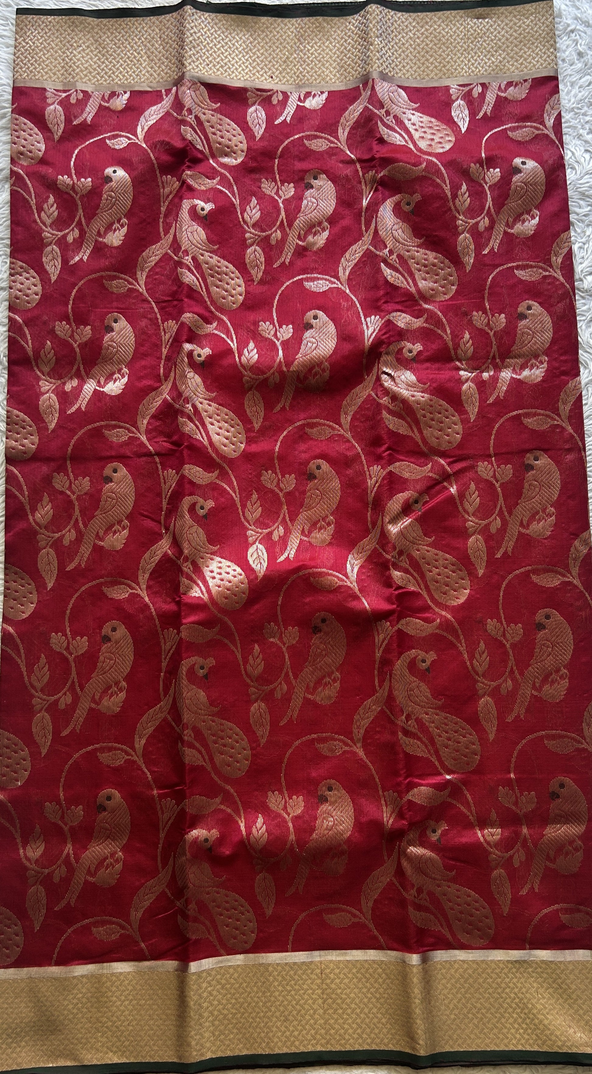 Chanderi Silk Allover Saree Garnet color Elegantly Paired with a Zari border - Sampradaya Designer Studio