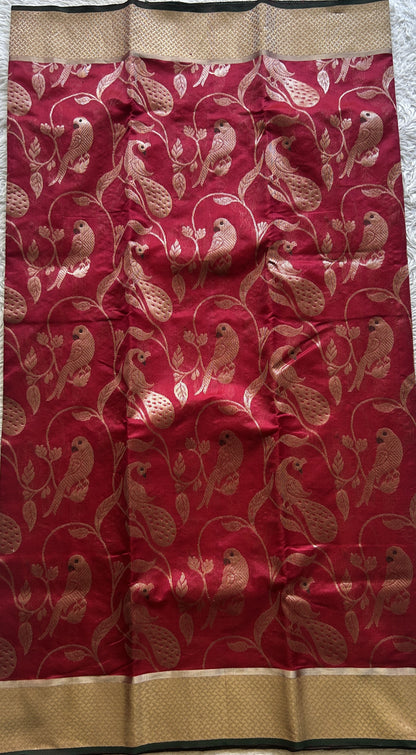 Chanderi Silk Allover Saree Garnet color Elegantly Paired with a Zari border - Sampradaya Designer Studio