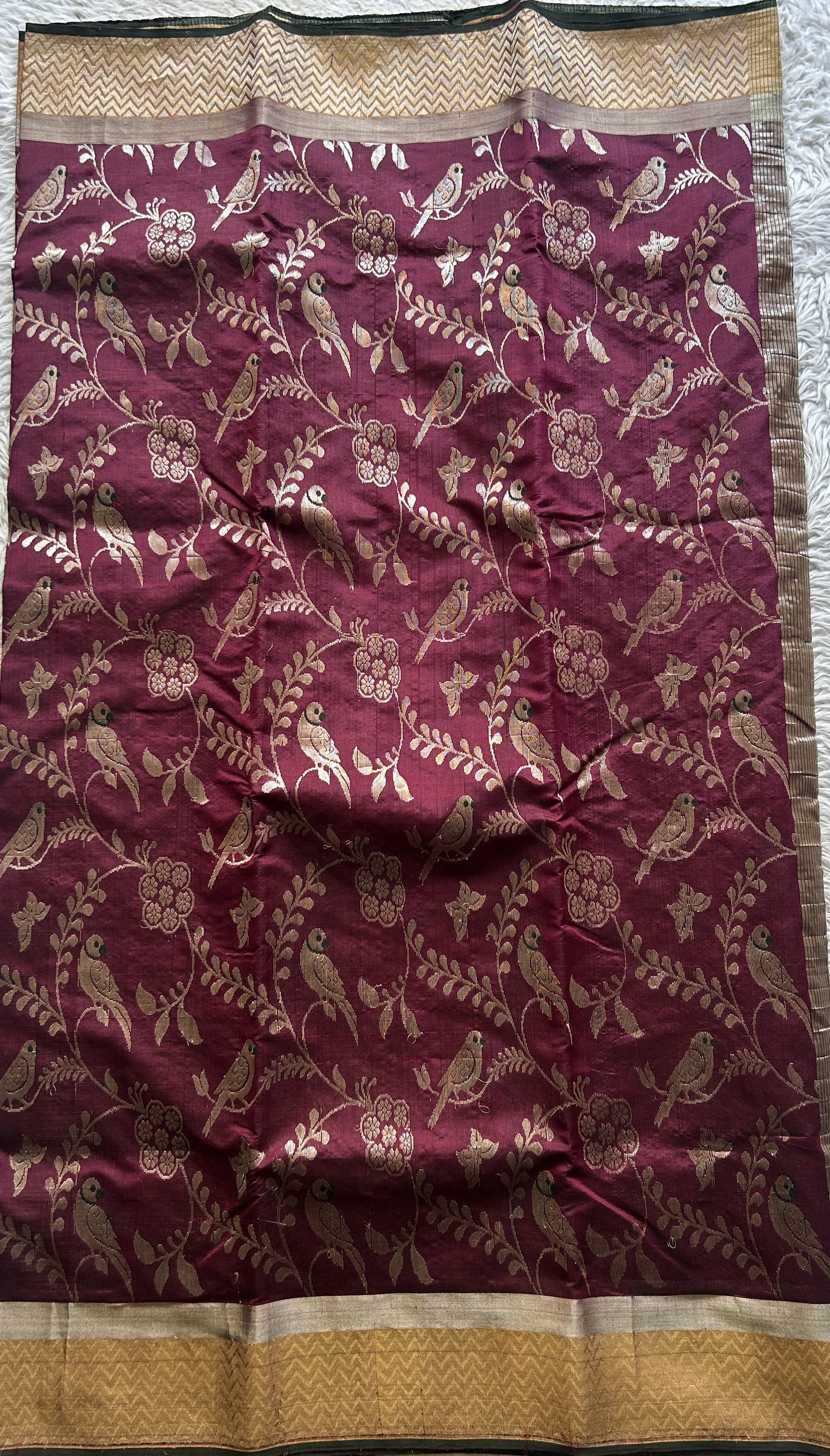 Chanderi Silk Allover Saree Mulberry color Elegantly Paired with a Zari border - Sampradaya Designer Studio
