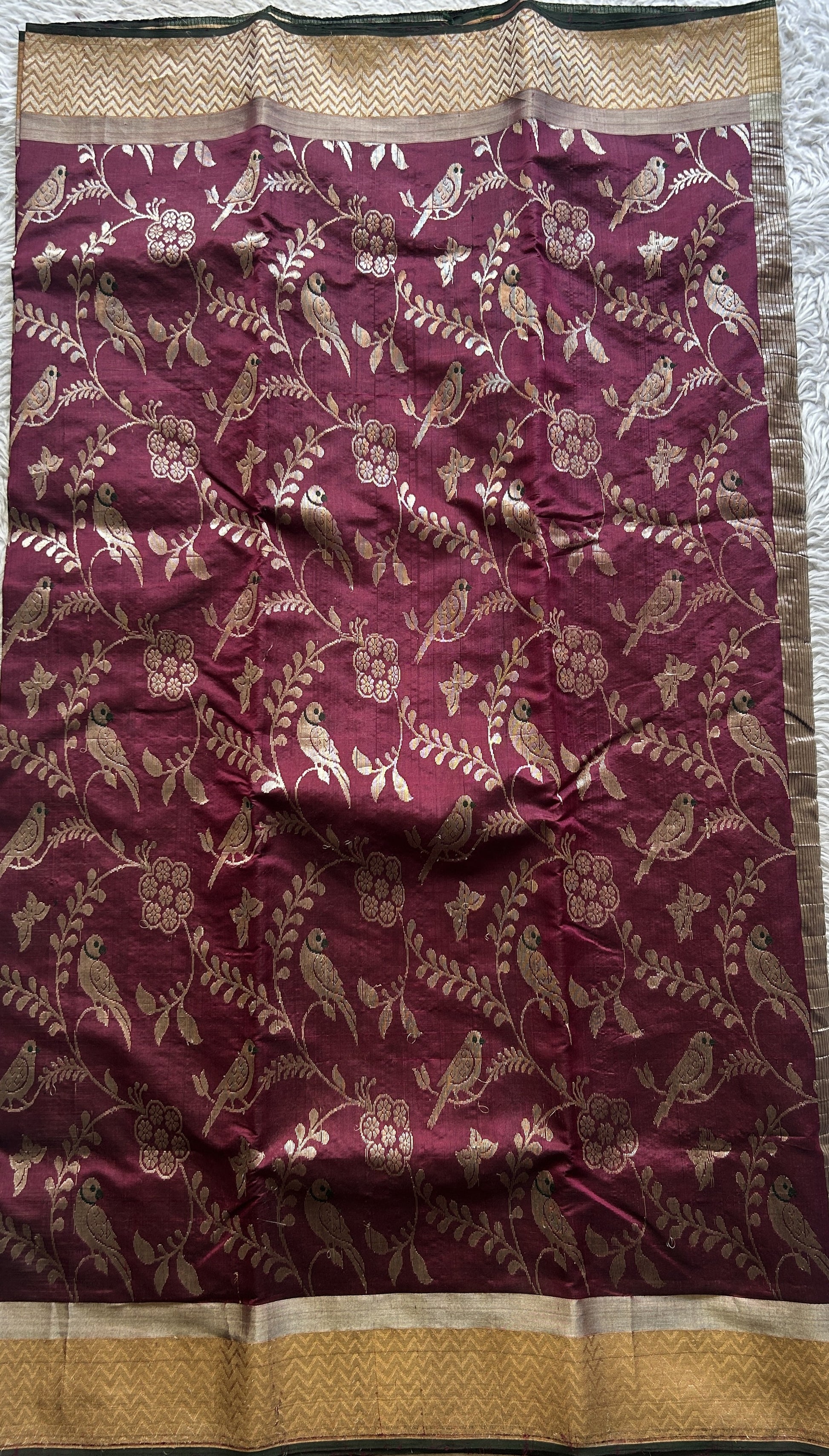 Chanderi Silk Allover Saree Mulberry color Elegantly Paired with a Zari border - Sampradaya Designer Studio