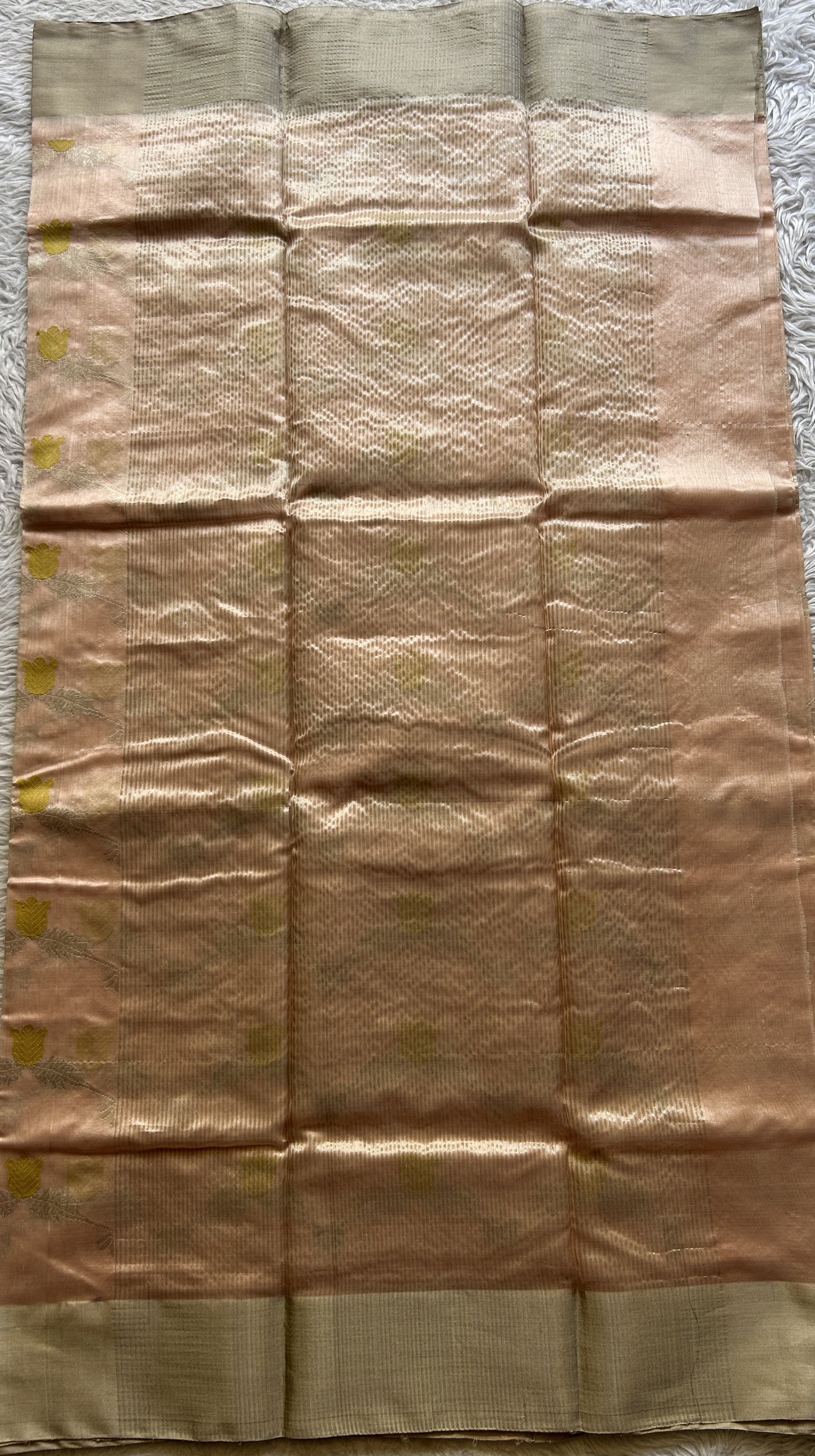 Chanderi Silk Allover Saree Very Light Peach color Elegantly Paired with a Zari border - Sampradaya Designer Studio
