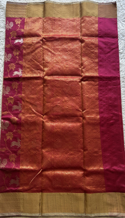 Chanderi Silk Allover Saree Dark Pink color Elegantly Paired with a Zari border - Sampradaya Designer Studio