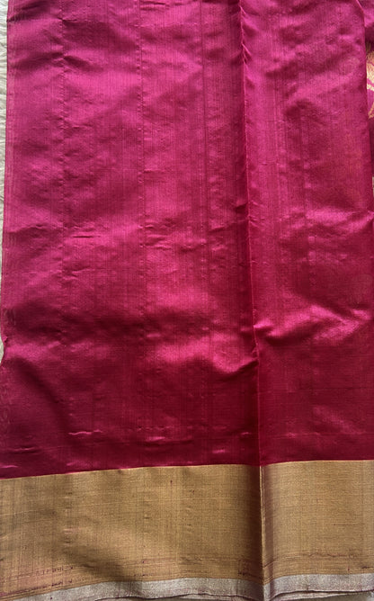 Chanderi Silk Allover Saree Dark Pink color Elegantly Paired with a Zari border - Sampradaya Designer Studio