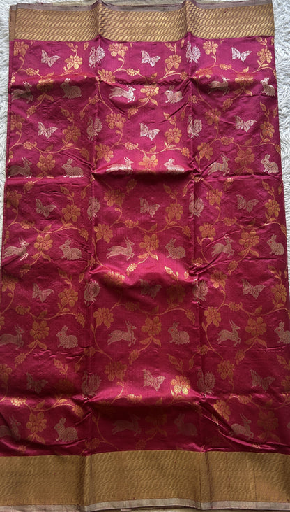 Chanderi Silk Allover Saree Dark Pink color Elegantly Paired with a Zari border - Sampradaya Designer Studio