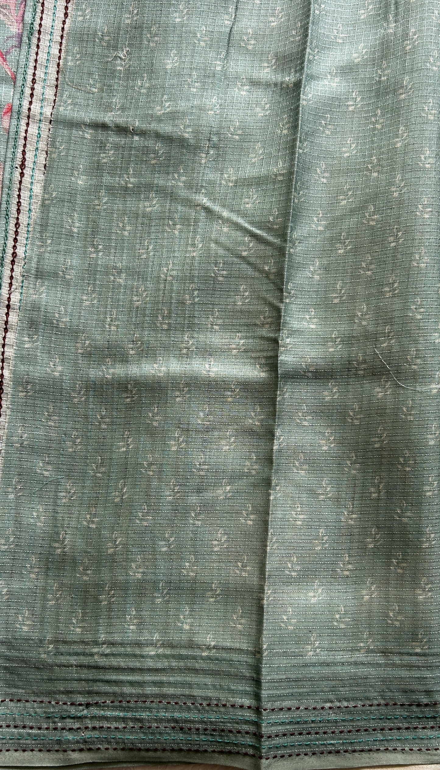Semi Tussar Saree Sea Green Colored complemented with a Running Stich Border. - Sampradaya Designer Studio