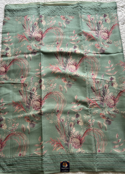 Semi Tussar Saree Sea Green Colored complemented with a Running Stich Border. - Sampradaya Designer Studio