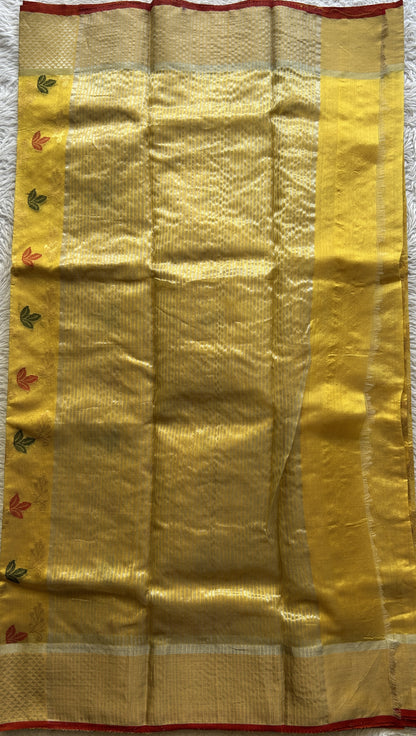 Chanderi Silk Allover Saree Yellow color Elegantly Paired with a Zari border - Sampradaya Designer Studio