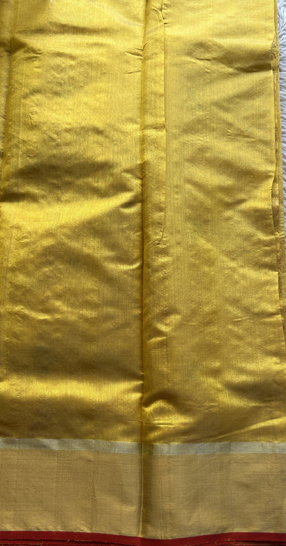 Chanderi Silk Allover Saree Yellow color Elegantly Paired with a Zari border - Sampradaya Designer Studio
