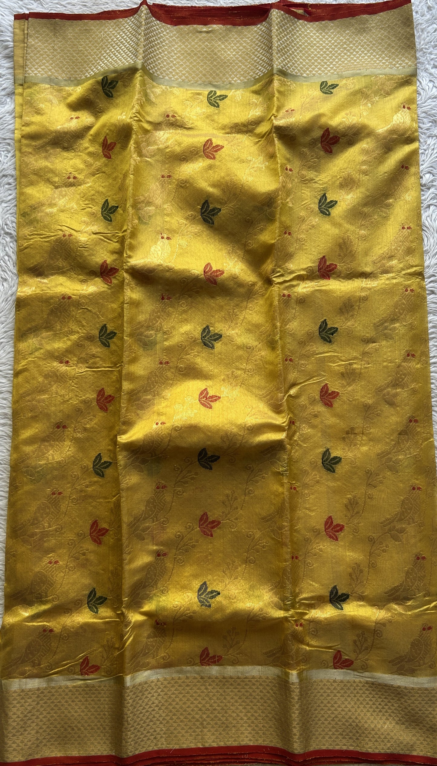 Chanderi Silk Allover Saree Yellow color Elegantly Paired with a Zari border - Sampradaya Designer Studio