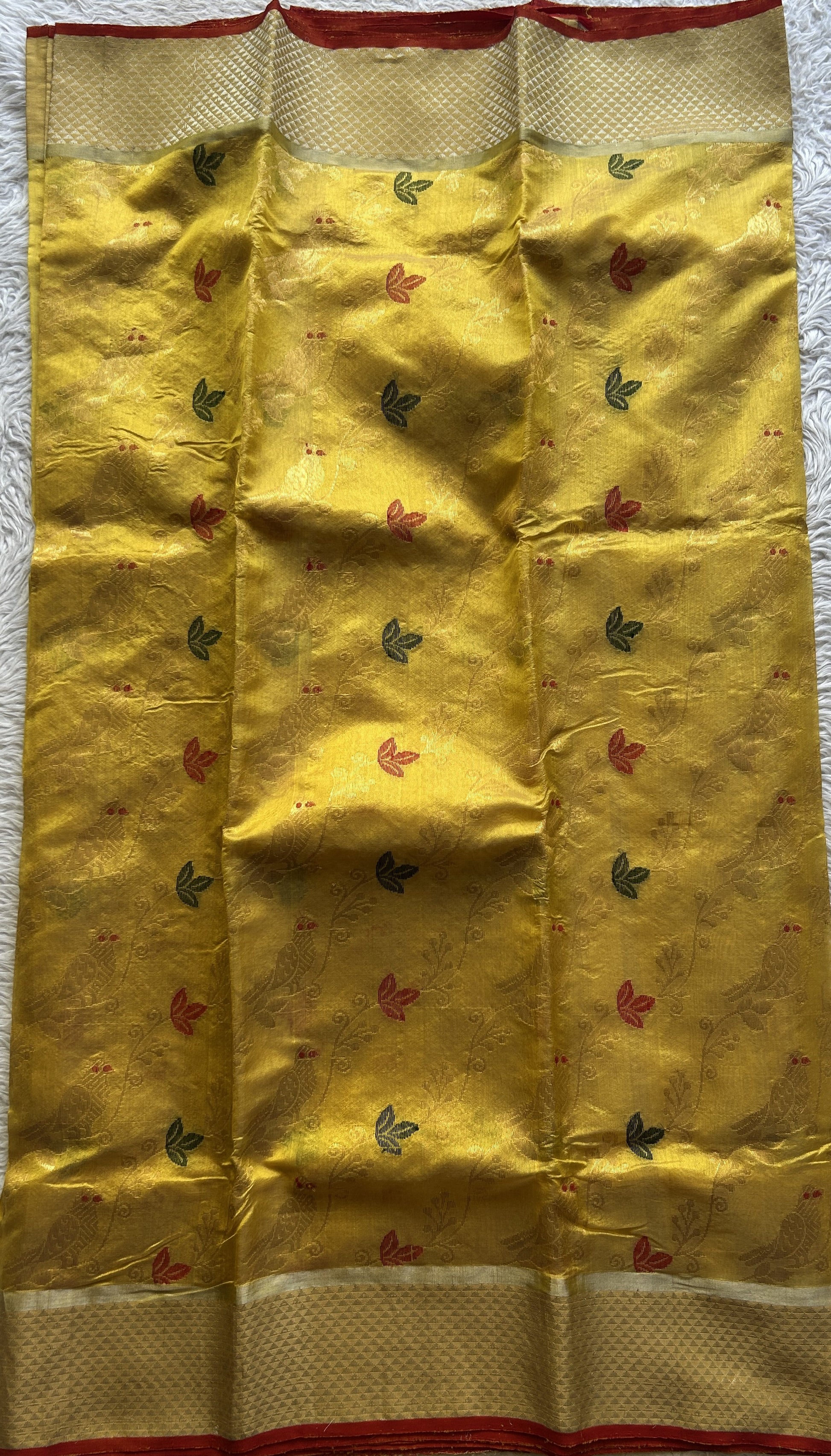 Chanderi Silk Allover Saree Yellow color Elegantly Paired with a Zari border - Sampradaya Designer Studio