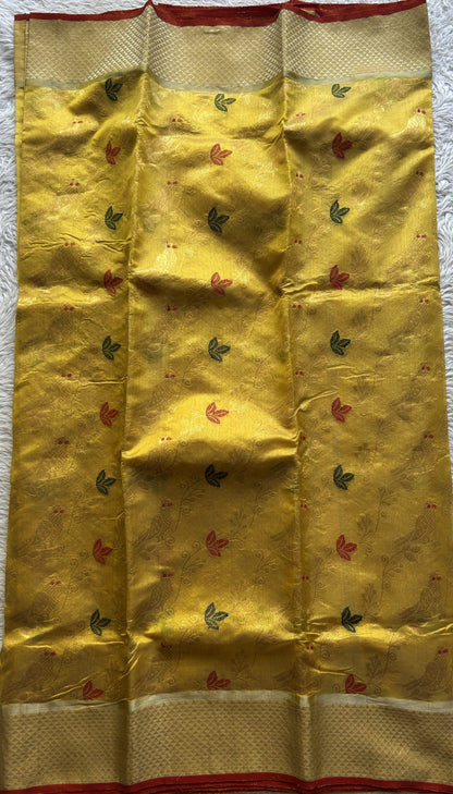 Chanderi Silk Allover Saree Yellow color Elegantly Paired with a Zari border - Sampradaya Designer Studio