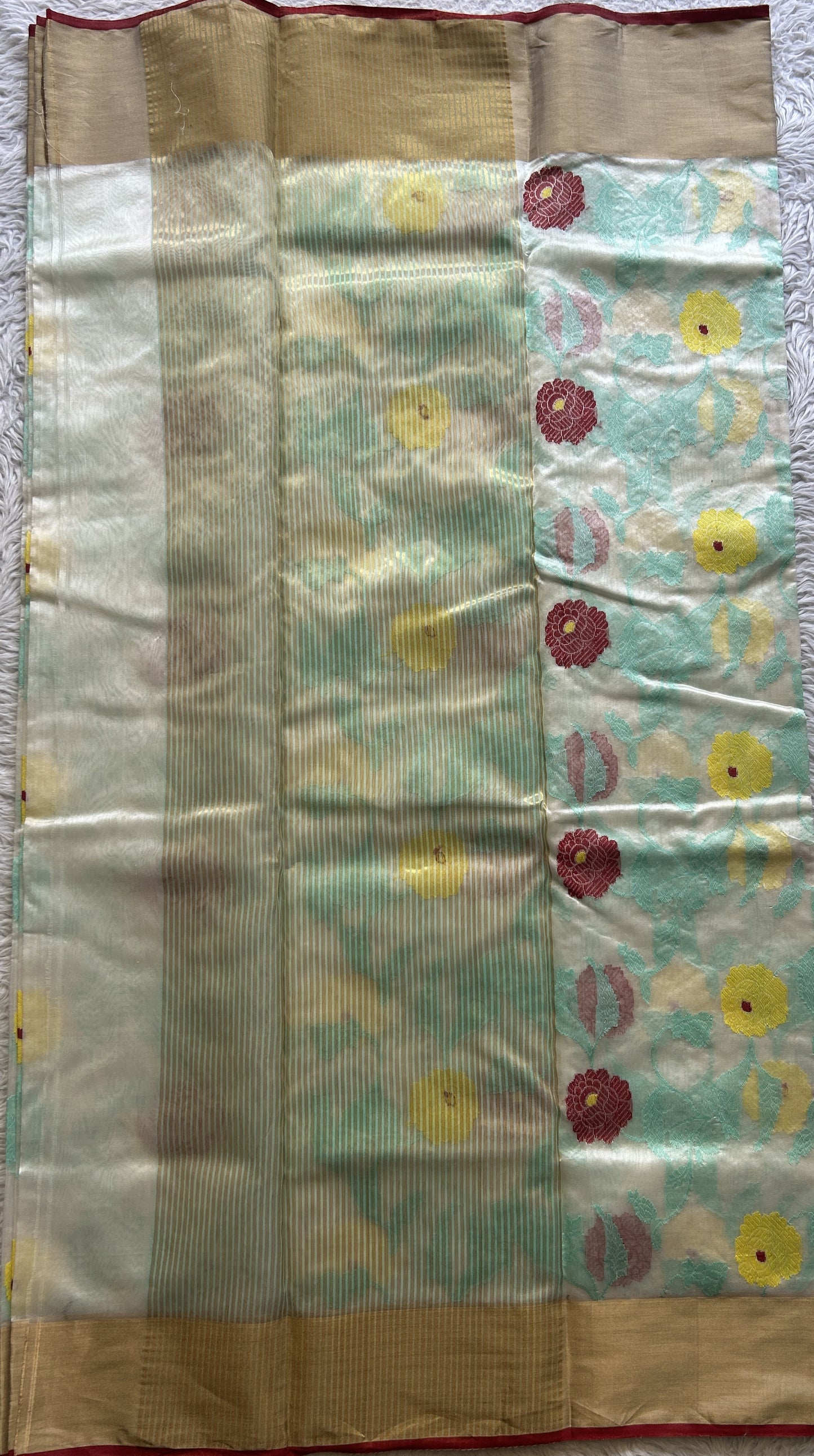 Chanderi Silk Allover Saree White color Elegantly Paired with a Zari border - Sampradaya Designer Studio