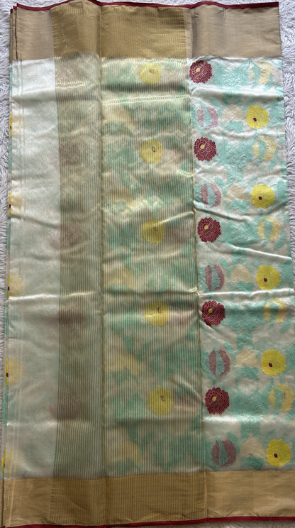 Chanderi Silk Allover Saree White color Elegantly Paired with a Zari border - Sampradaya Designer Studio