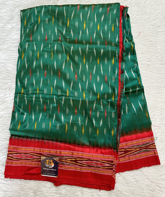 Ikkat Pattu Saree Green colored Saree complemented with a Red Colored Ikkat border. - Sampradaya Designer Studio