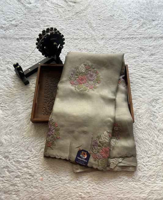 Banarasi Kora Saree Gray Colored Complemented with a Scallop Border. - Sampradaya Designer Studio