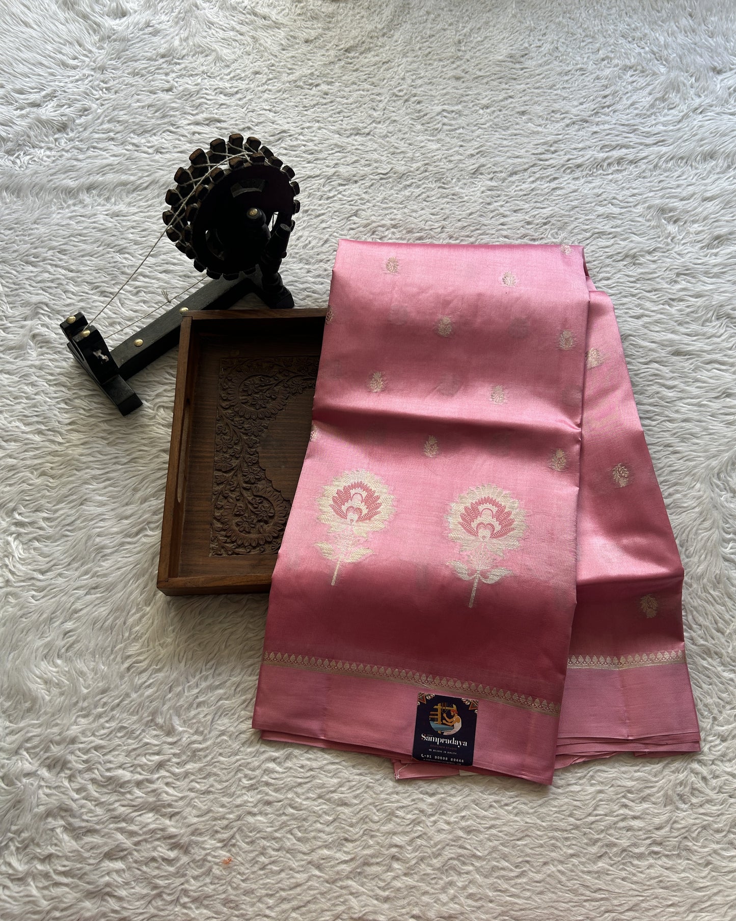 Chiniya Silk Saree Rose Pink Colored Elegantly Paired with a Plain Border. - Sampradaya Designer Studio