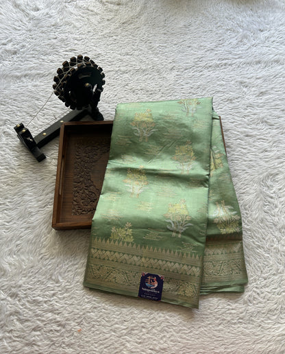 Chiniya Silk Saree Sea Green Colored Elegantly Paired with a Zari Border. - Sampradaya Designer Studio