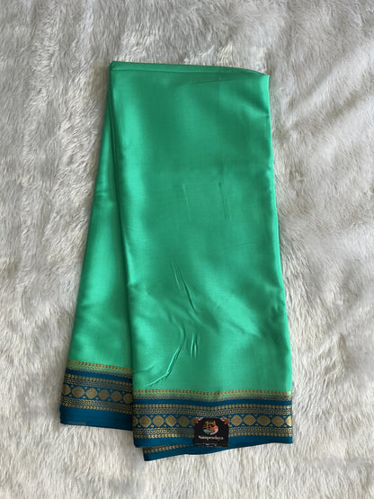 Sea Green  Mysore Crepe Silk Saree with Silver Zari Border | Pure Handloom | Silk Mark Certified