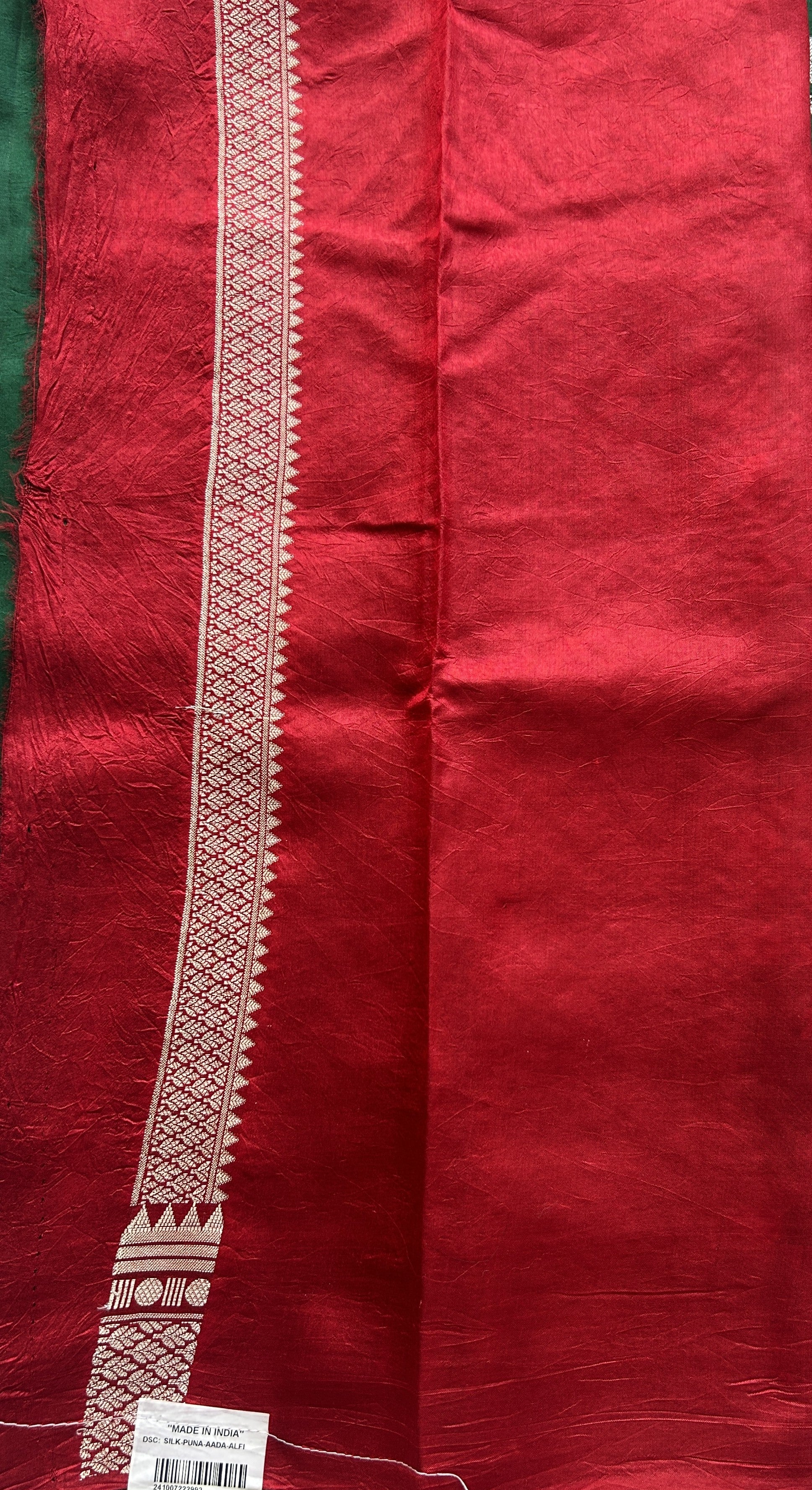 Chiniya Silk Saree Dark Green Colored Elegantly Paired with a Zari Border. - Sampradaya Designer Studio