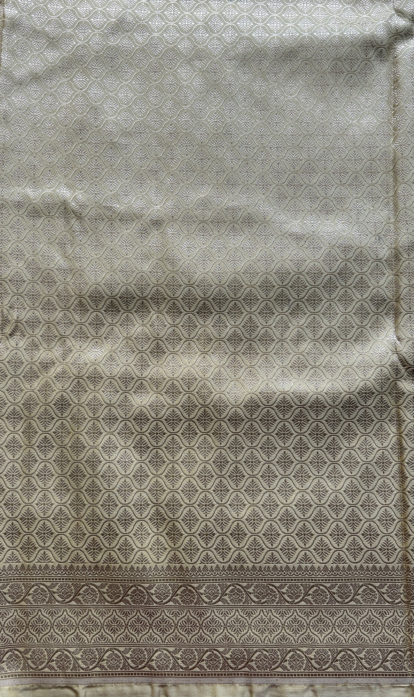 Chiniya Silk Saree Very Light yellow Colored Elegantly Paired with a Zari Border. - Sampradaya Designer Studio