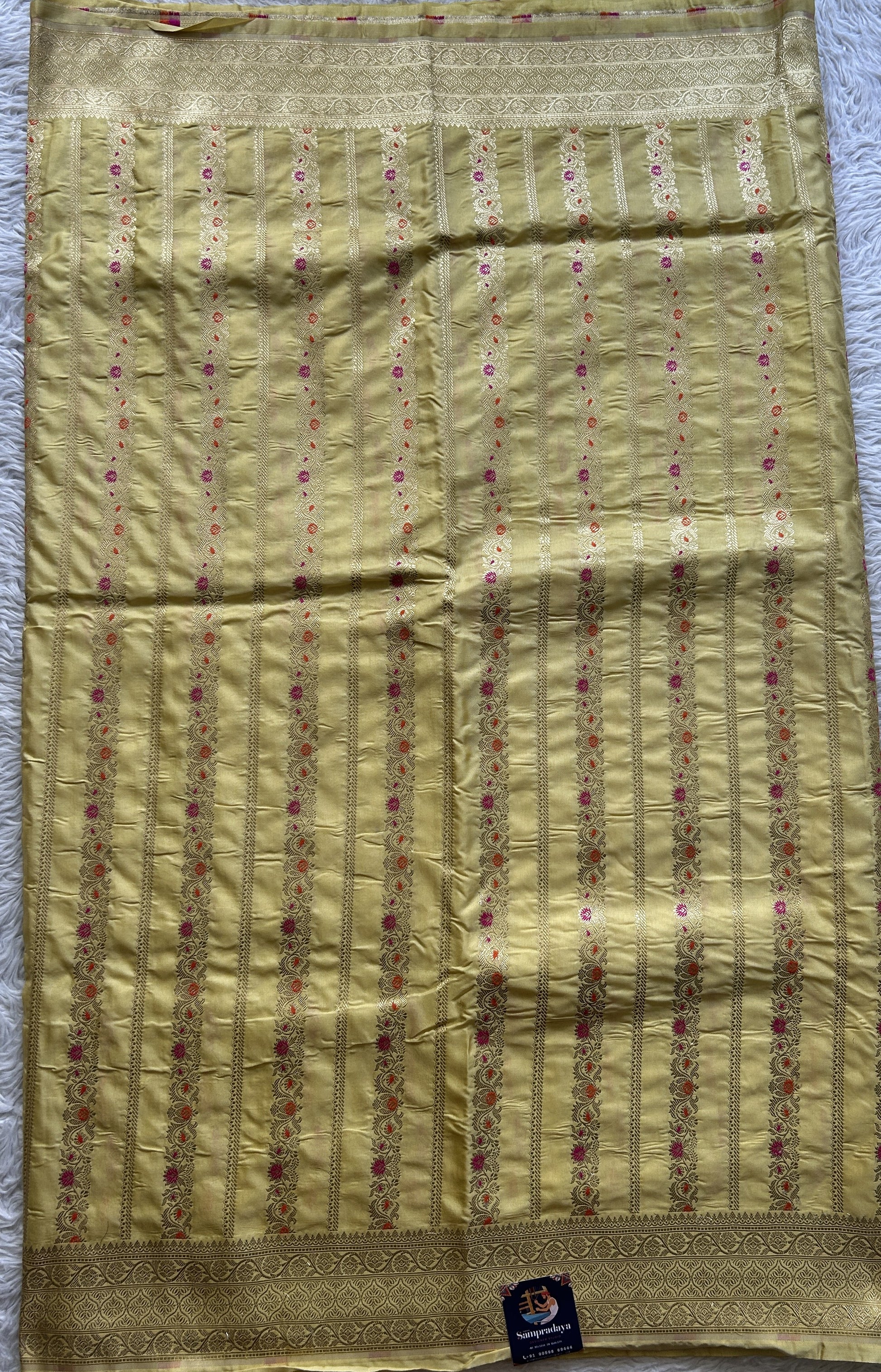 Chiniya Silk Saree Very Light yellow Colored Elegantly Paired with a Zari Border. - Sampradaya Designer Studio