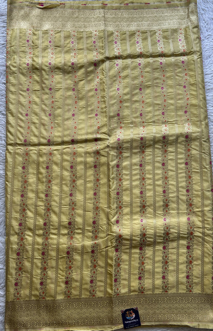 Chiniya Silk Saree Very Light yellow Colored Elegantly Paired with a Zari Border. - Sampradaya Designer Studio