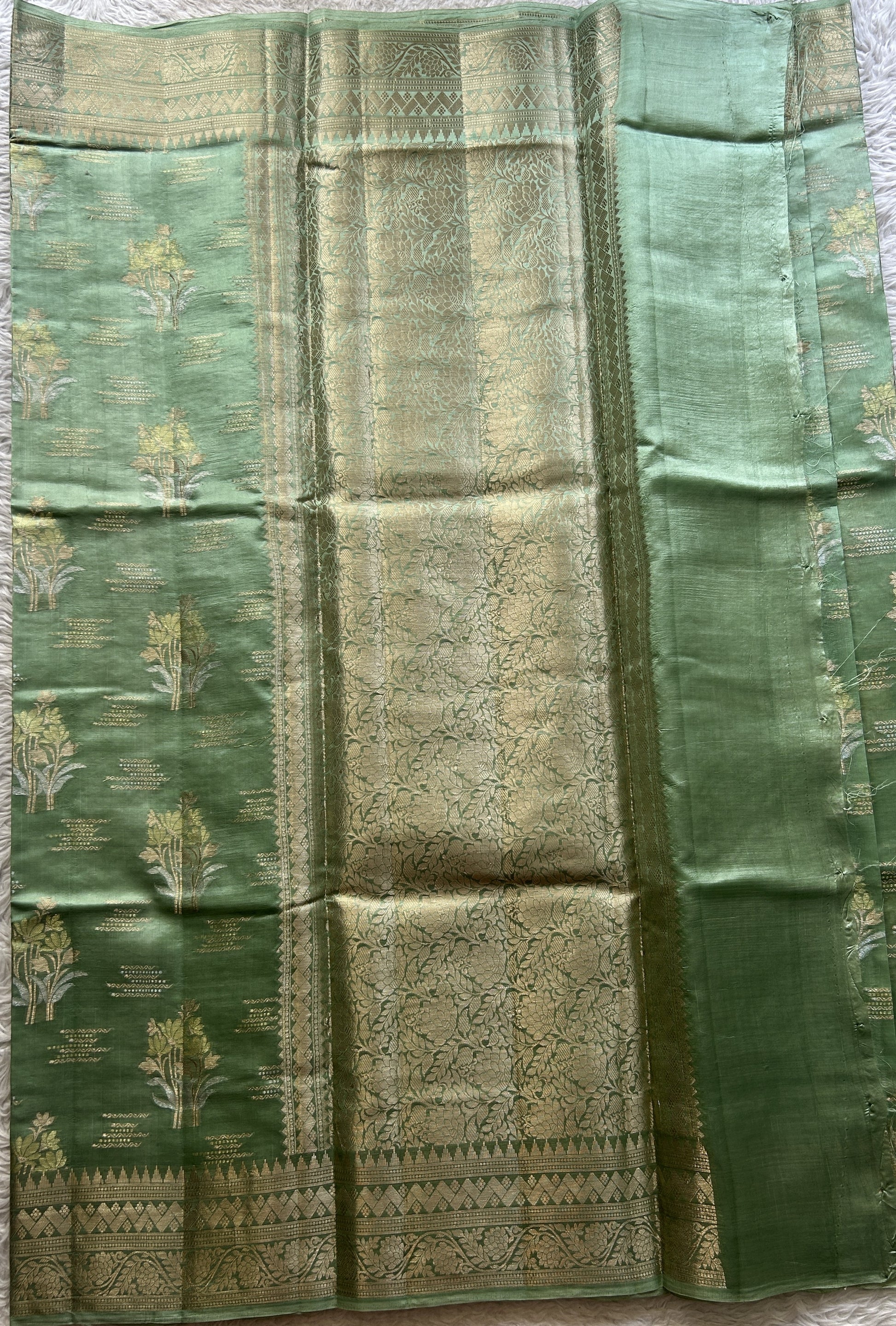 Chiniya Silk Saree Sea Green Colored Elegantly Paired with a Zari Border. - Sampradaya Designer Studio