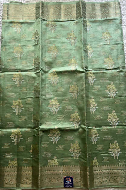 Chiniya Silk Saree Sea Green Colored Elegantly Paired with a Zari Border. - Sampradaya Designer Studio