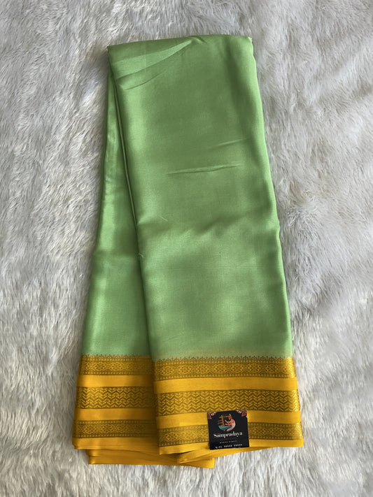 Sea Green Mysore Crepe Silk Saree with Silver Zari Border | Pure Handloom | Silk Mark Certified