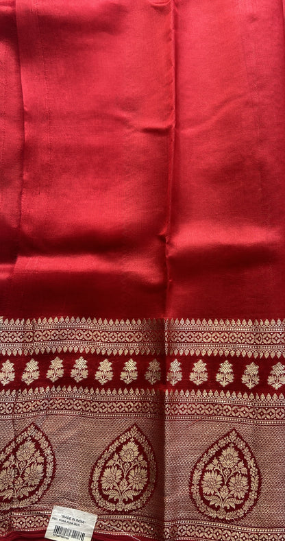 Chiniya Silk Saree Red Colored Elegantly Paired with a Zari Border. - Sampradaya Designer Studio