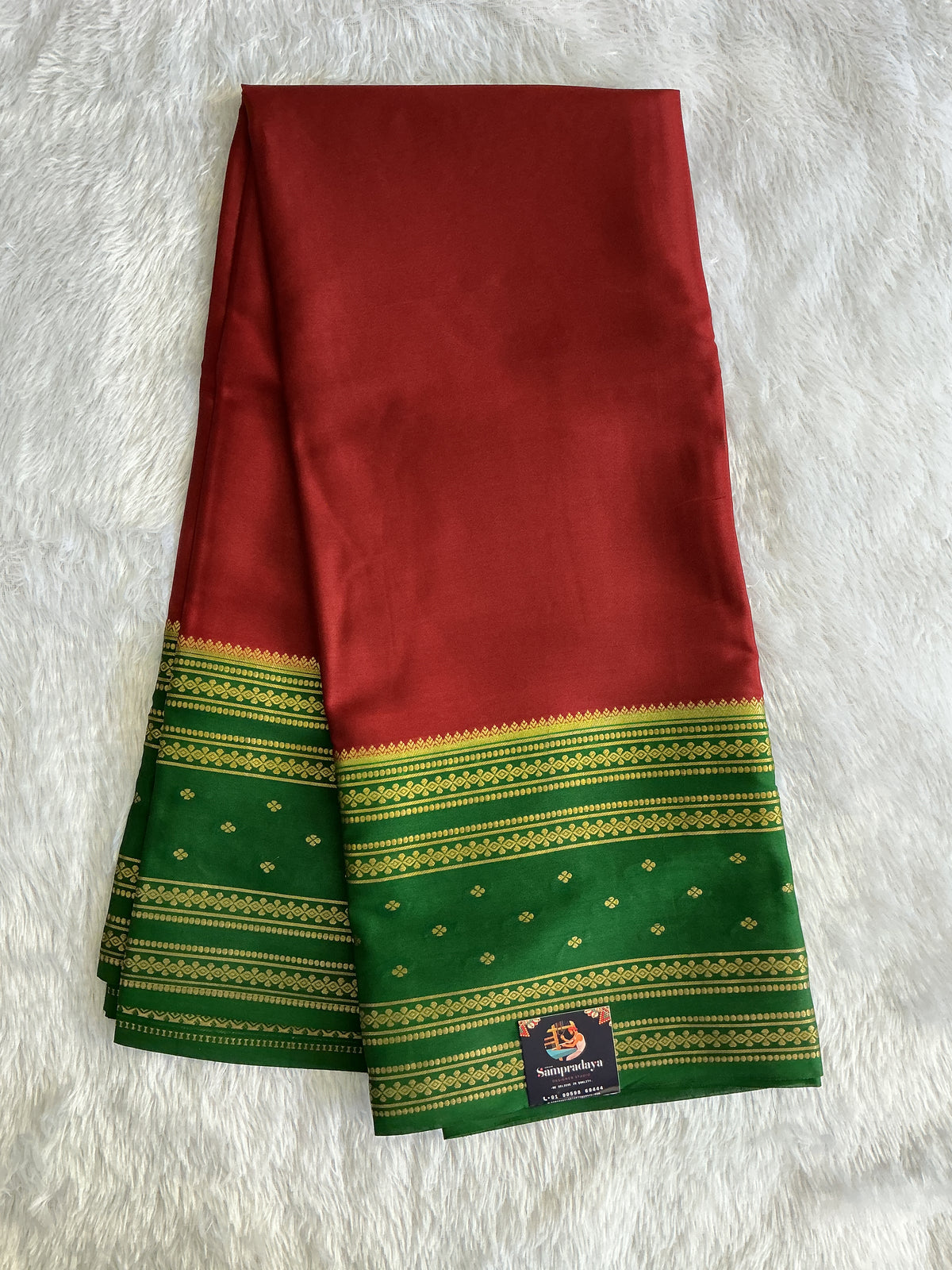 Maroon Mysore Crepe Silk Saree with Silver Zari Border | Pure Handloom | Silk Mark Certified