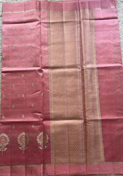 Chiniya Silk Saree Rose Pink Colored Elegantly Paired with a Plain Border. - Sampradaya Designer Studio