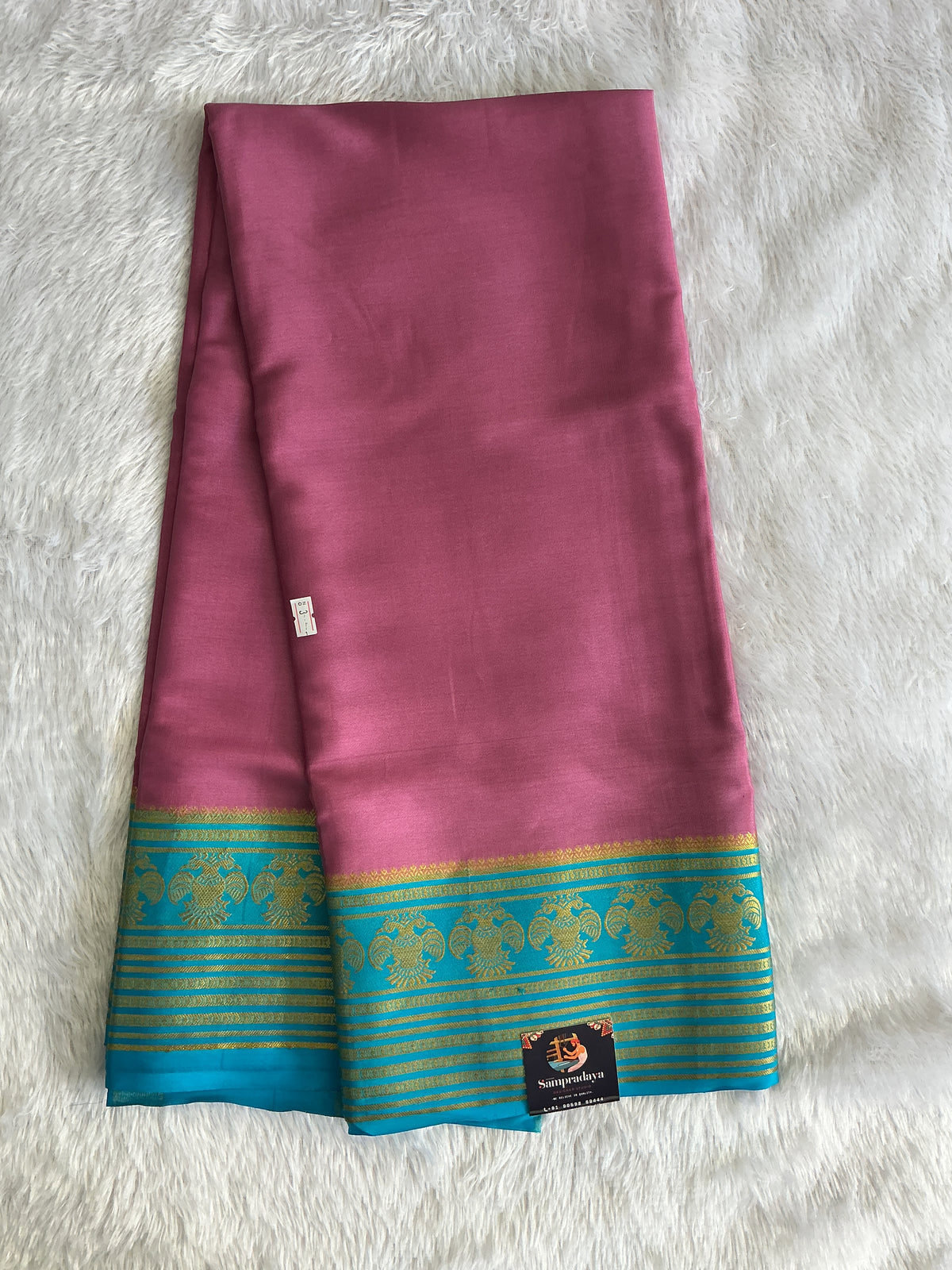 Pink Mysore Crepe Silk Saree with Silver Zari Border | Pure Handloom | Silk Mark Certified