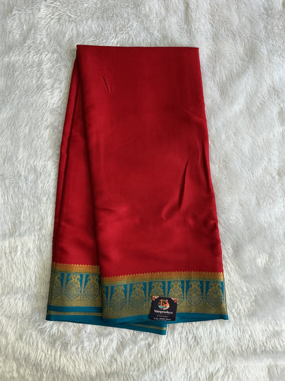 Maroon Mysore Crepe Silk Saree with Silver Zari Border | Pure Handloom | Silk Mark Certified