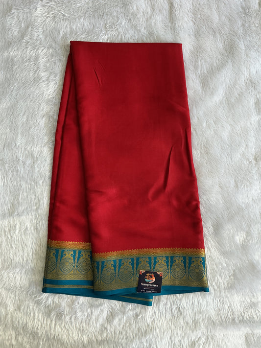 Maroon Mysore Crepe Silk Saree with Silver Zari Border | Pure Handloom | Silk Mark Certified