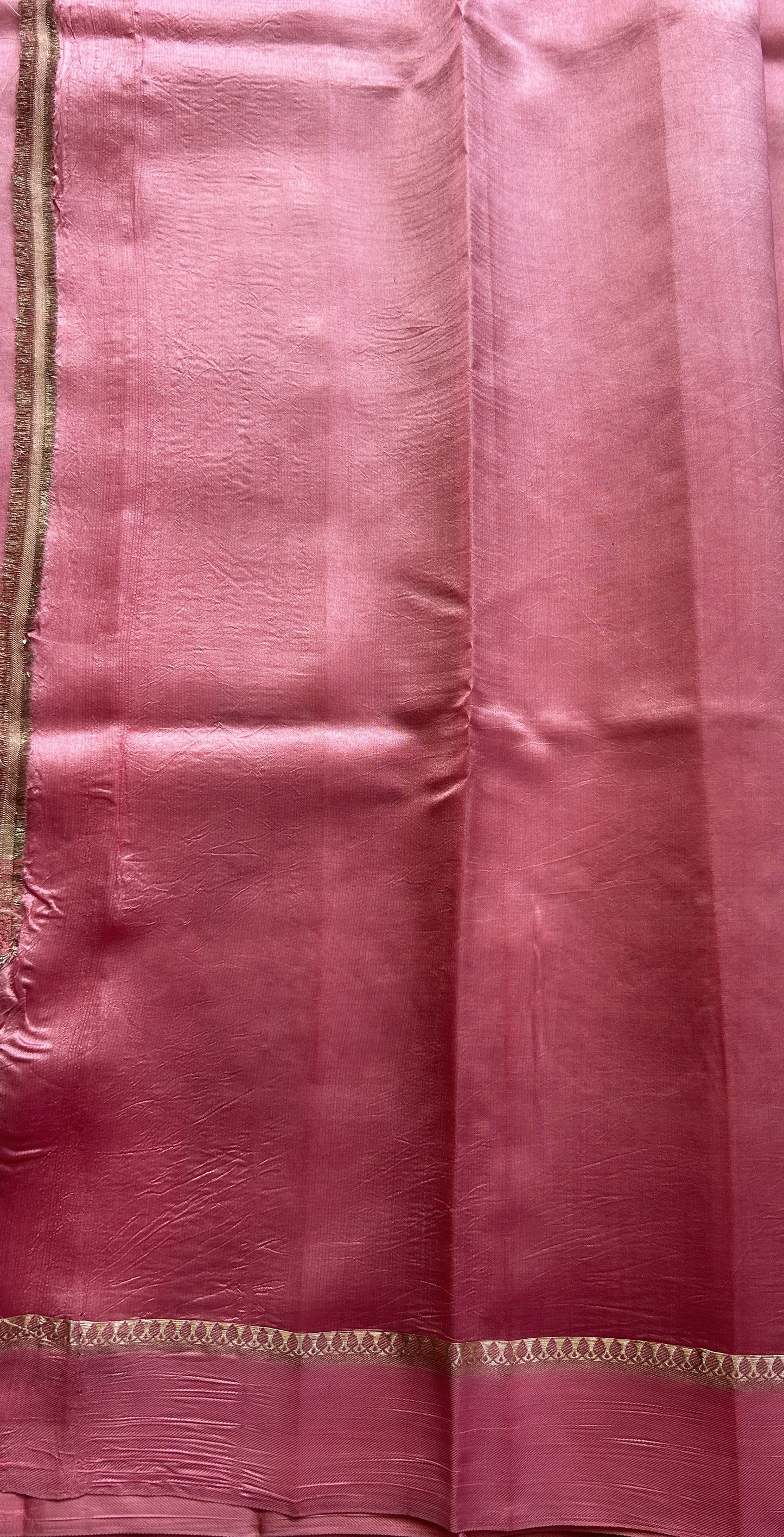 Chiniya Silk Saree Rose Pink Colored Elegantly Paired with a Plain Border. - Sampradaya Designer Studio