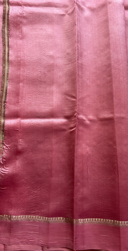 Chiniya Silk Saree Rose Pink Colored Elegantly Paired with a Plain Border. - Sampradaya Designer Studio