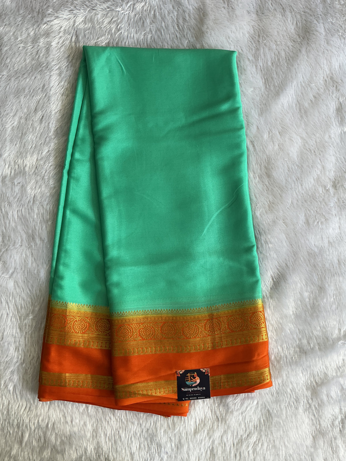 Sea Green Maroon Mysore Crepe Silk Saree with Silver Zari Border | Pure Handloom | Silk Mark Certified