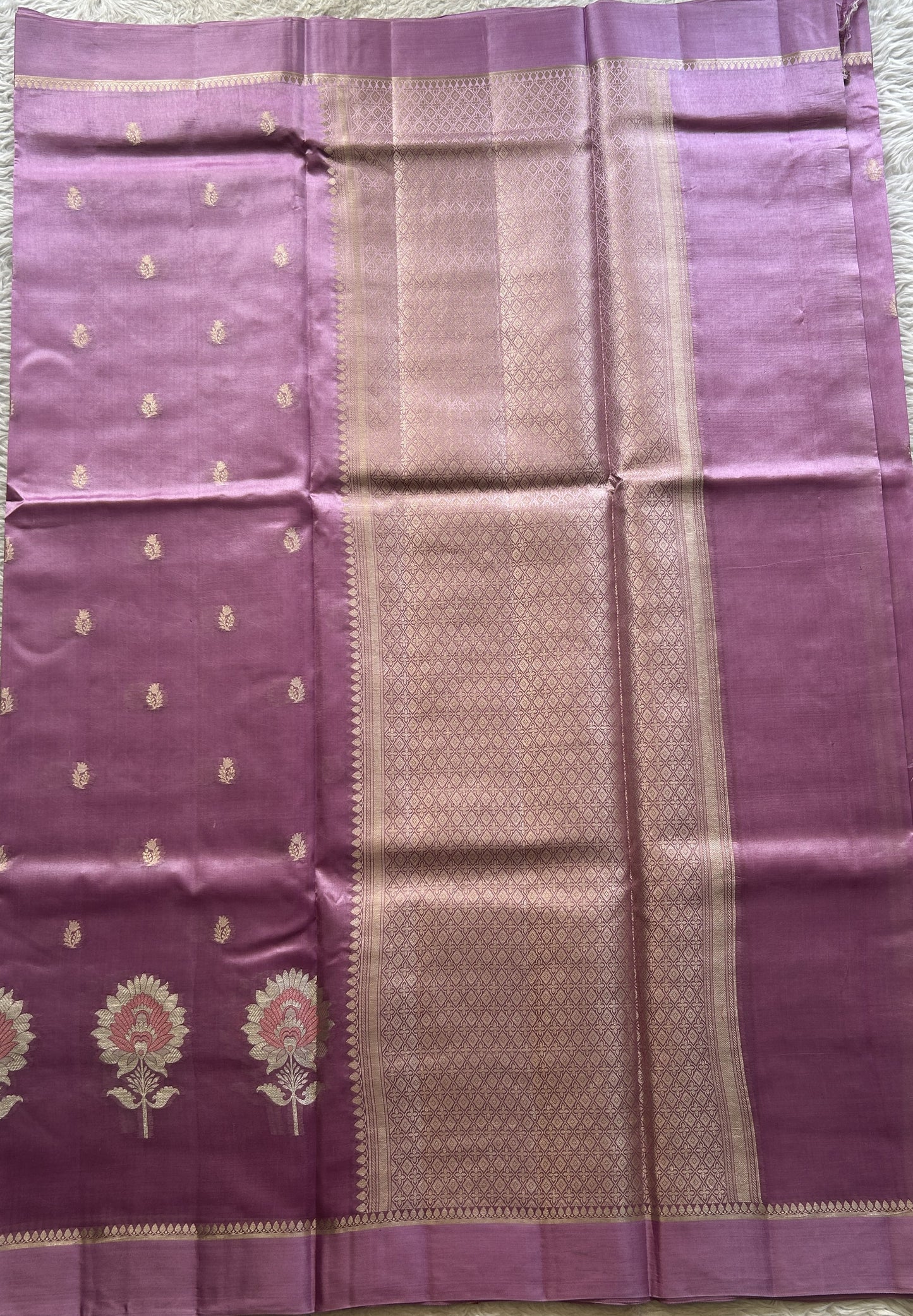 Chiniya Silk Saree Baby Pink Colored Elegantly Paired with a Plain Border. - Sampradaya Designer Studio