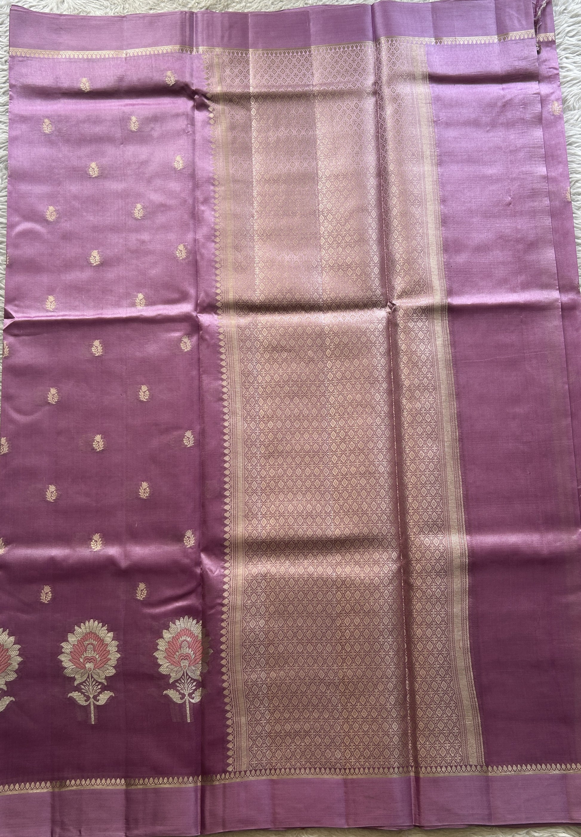 Chiniya Silk Saree Baby Pink Colored Elegantly Paired with a Plain Border. - Sampradaya Designer Studio
