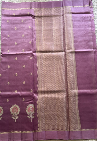 Chiniya Silk Saree Baby Pink Colored Elegantly Paired with a Plain Border. - Sampradaya Designer Studio