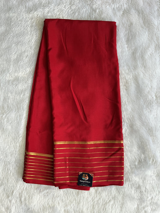 Maroon Mysore Crepe Silk Saree with Silver Zari Border | Pure Handloom | Silk Mark Certified
