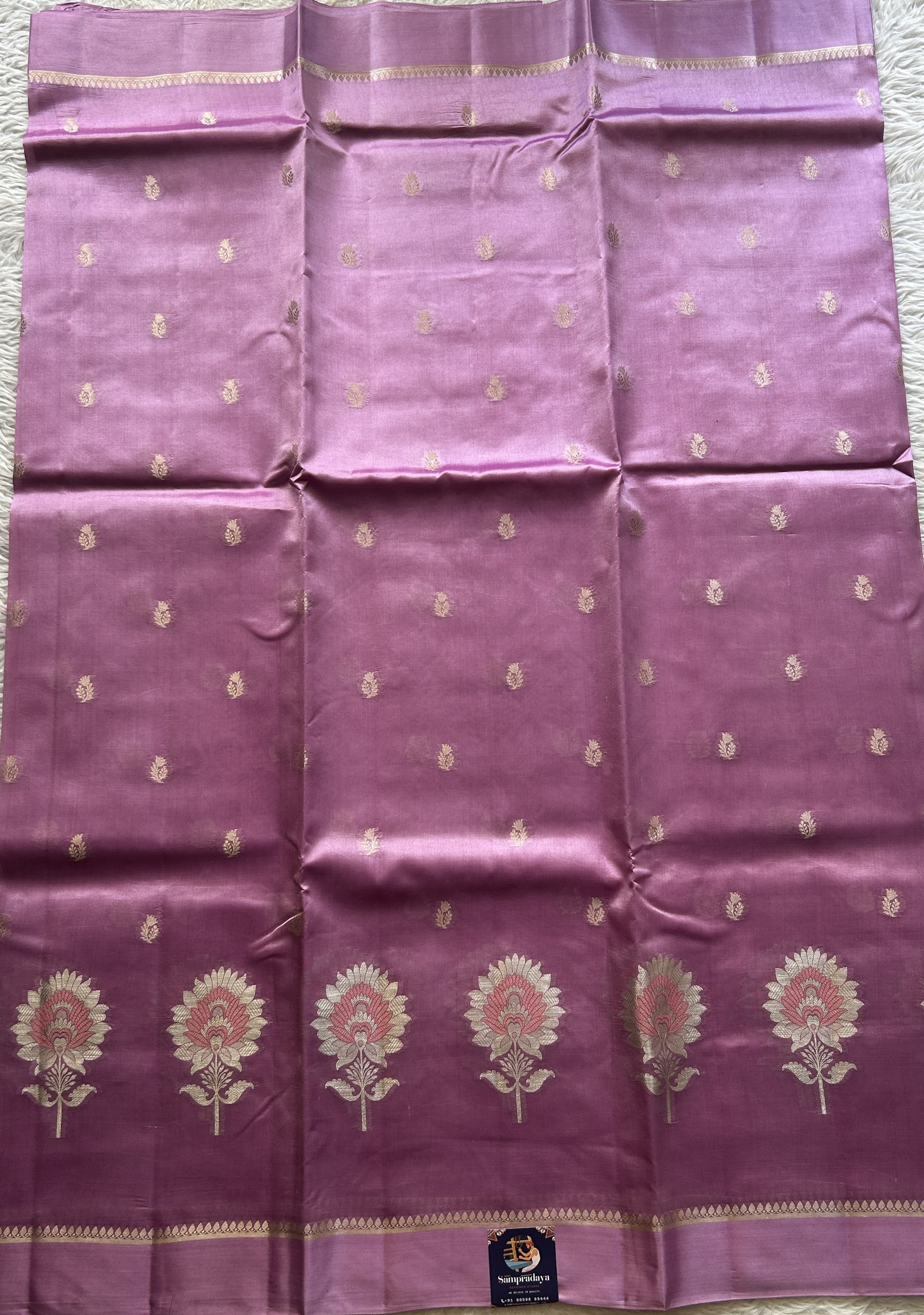 Chiniya Silk Saree Baby Pink Colored Elegantly Paired with a Plain Border. - Sampradaya Designer Studio