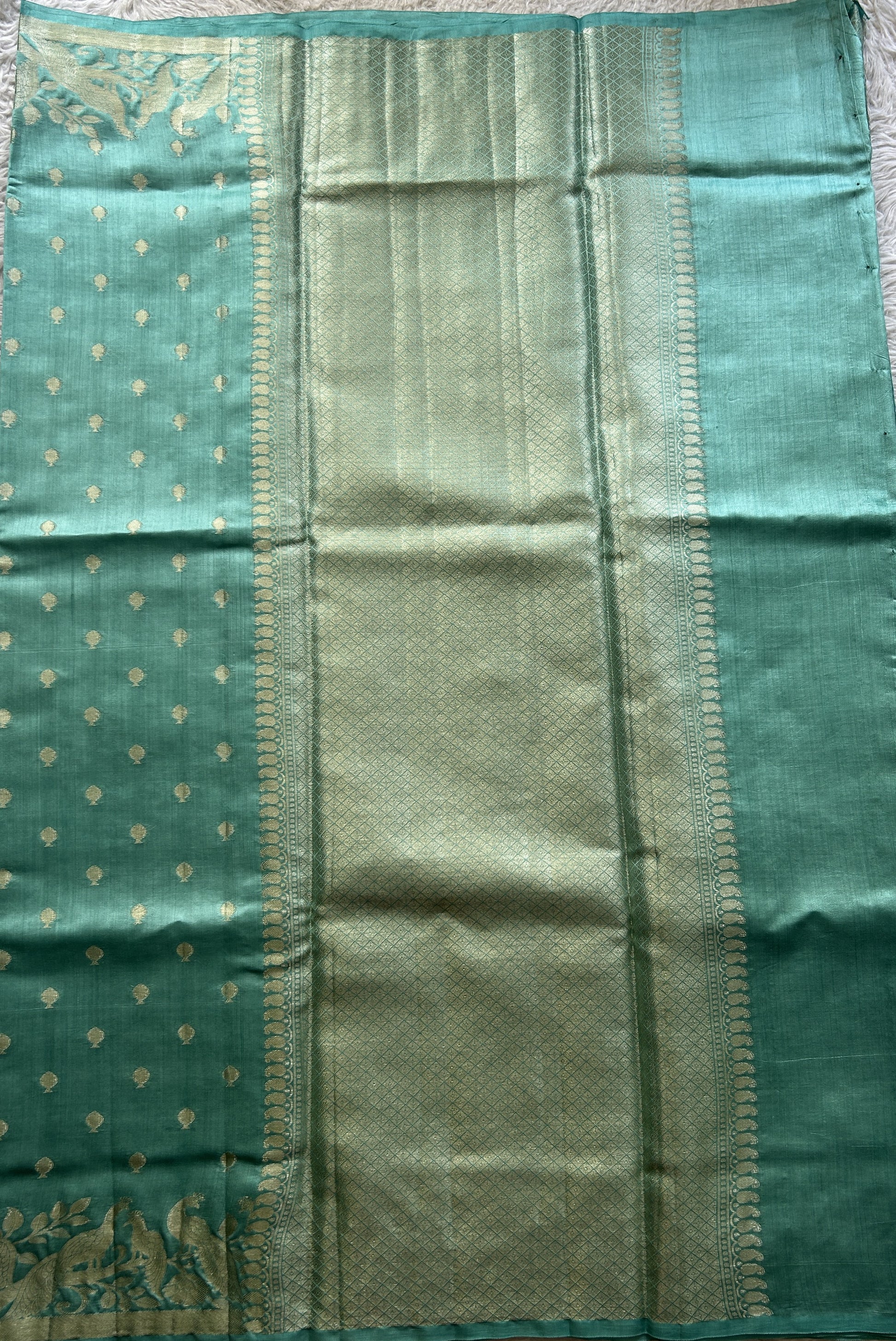 Chiniya Silk Saree Light Blue Colored Elegantly Paired with a Zari Border. - Sampradaya Designer Studio